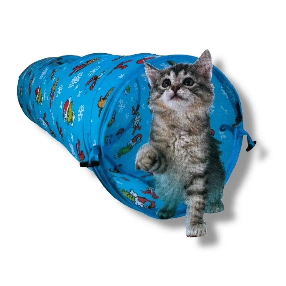 The Grinch Pop Up Cat Tunnel Toy Blue Christmas Crinkle Play Enrichment Exercise